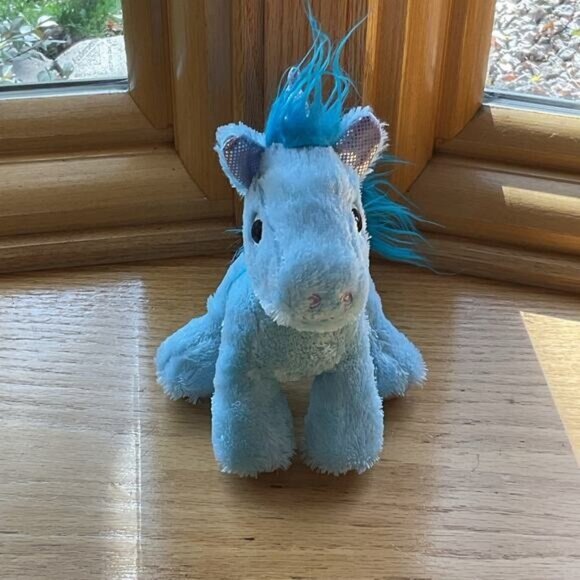 Blue Hard Eye Plush Stuffed Unicorn With Sparkling Horn & Blue Mane By MVP Plush - Picture 1 of 7